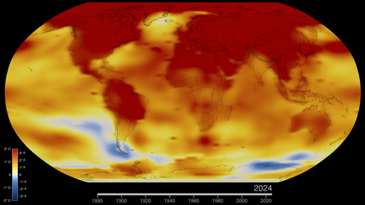 Global Temperature Anomalies from 1880 to 2024. Quelle: NASA's Scientific Visualization Studio - Public domain, via Wikimedia Commons